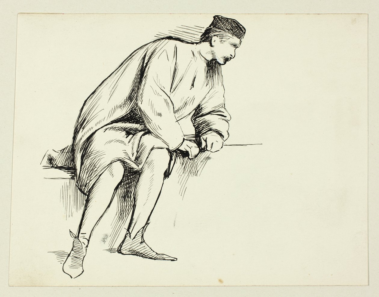 Siddende mand læner sig op ad sin arm af Henry Stacy Marks