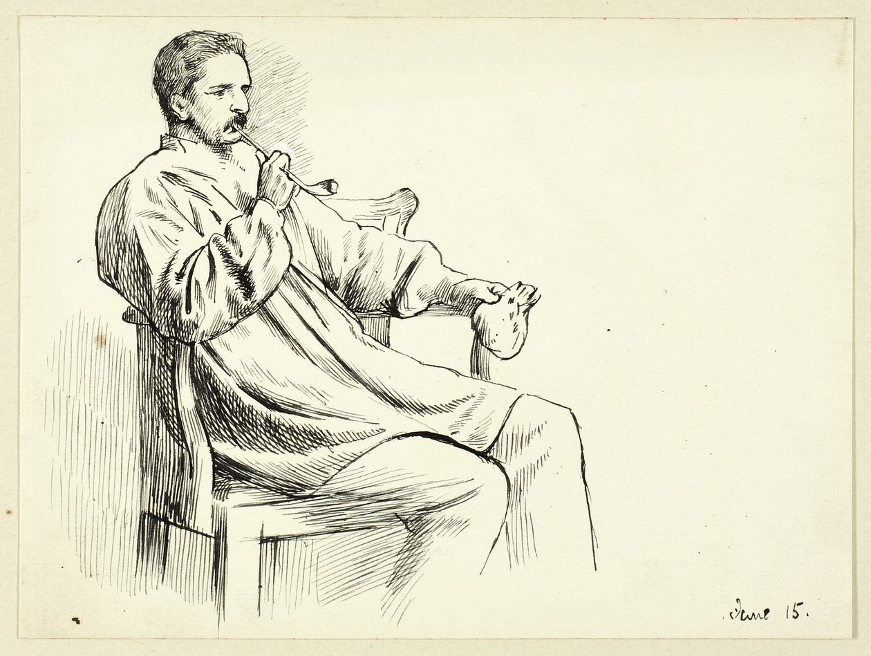 Siddende mand ryger pibe af Henry Stacy Marks