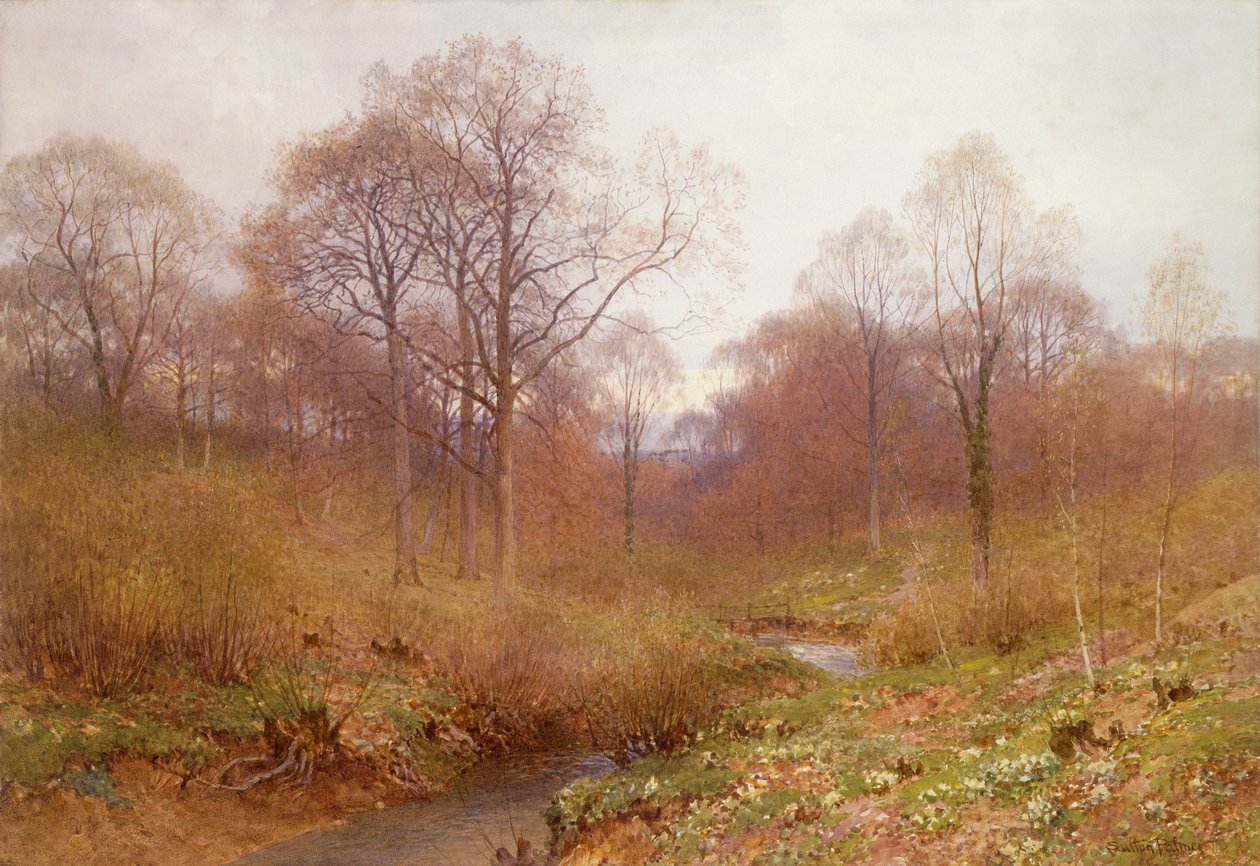 En skovklædt flod, landskab efterår (akvarel) af Henry Sutton Palmer