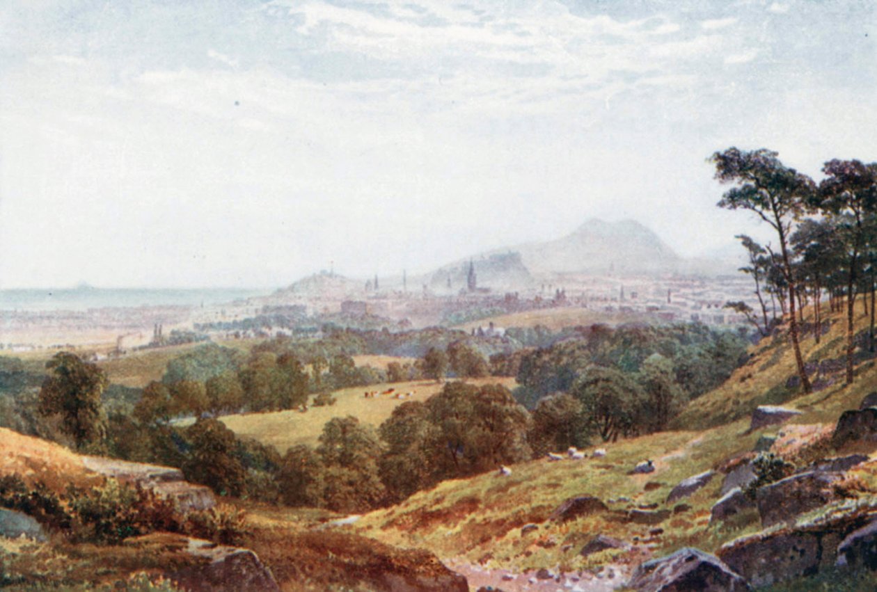 Edinburgh fra "Rest and be Thankful" (farvelitografi) af Henry Sutton Palmer