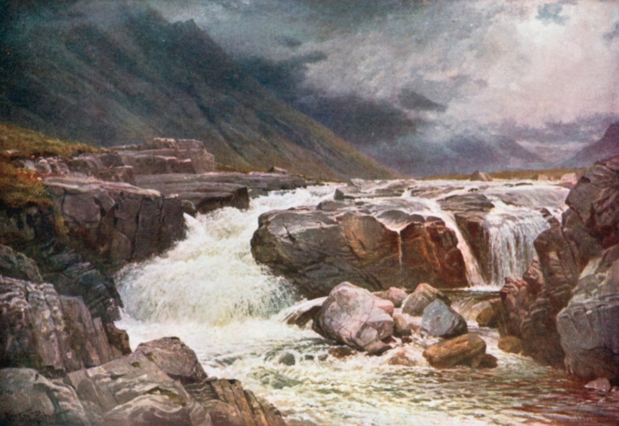River Coe, Glencoe, Argyllshire (farvelitografi) af Henry Sutton Palmer