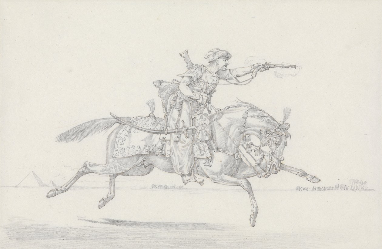 En ladende Mameluke, der affyrer en pistol (grafit og rødt kridt på papir) af Henry Thomas Alken