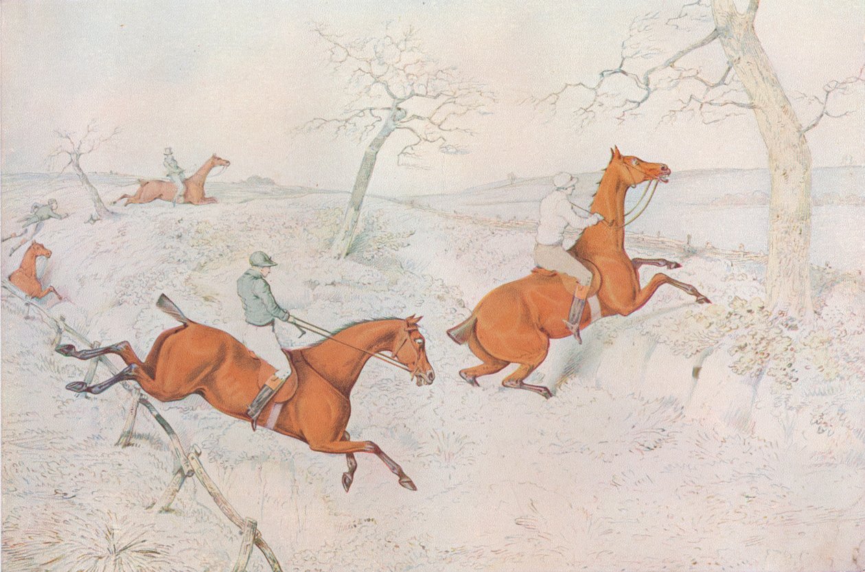 A Steeplechase: Krydser en dyb kløft farlig at passere, 1827 af Henry Thomas Alken