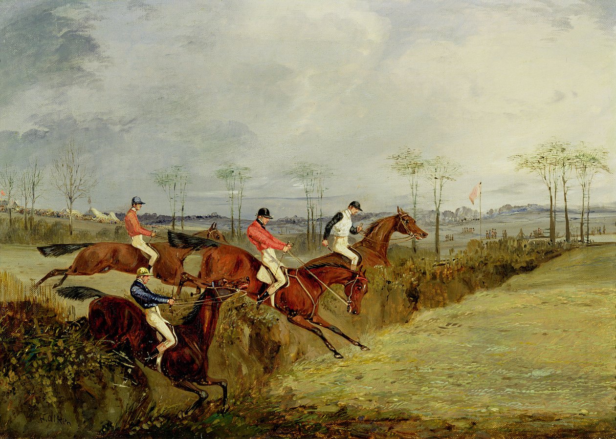 En steeplechase, at tage en hæk og grøft af Henry Thomas Alken