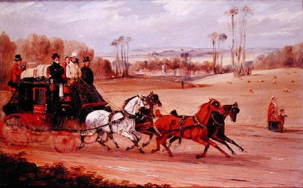 Dover til London Coach (olie på panel) af Henry Thomas Alken