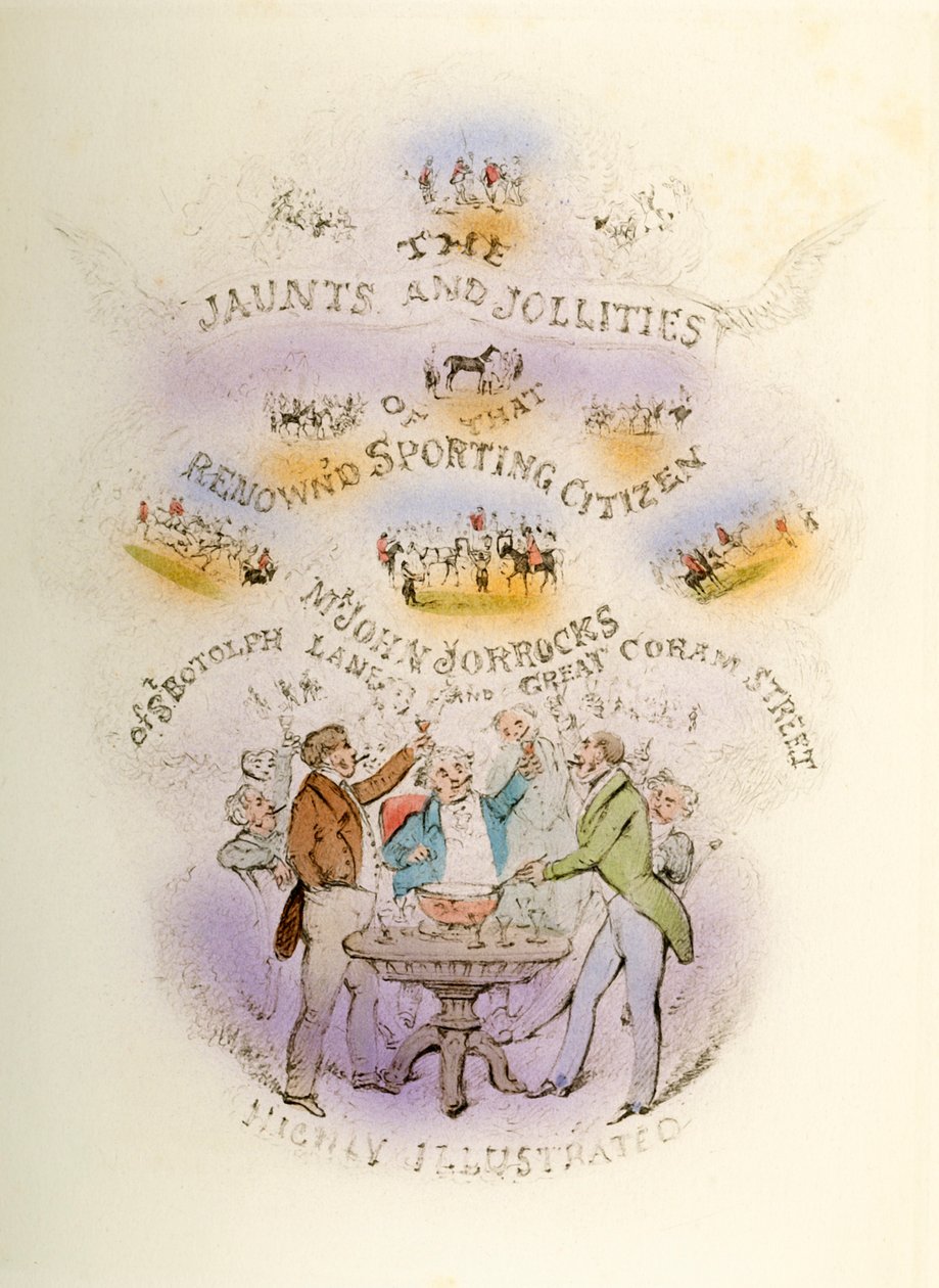 Frontispice, Jorrocks Jaunts and Jollities, meget illustreret, 1838 af Henry Thomas Alken