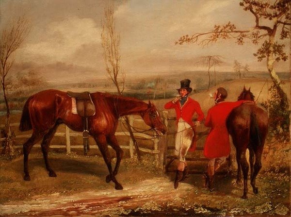 Herrer, der ryger ved et hegn af Henry Thomas Alken