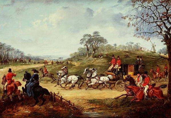Going to the Meet, Breaking Cover Full Cry and The Death (olie på lærred) af Henry Thomas Alken