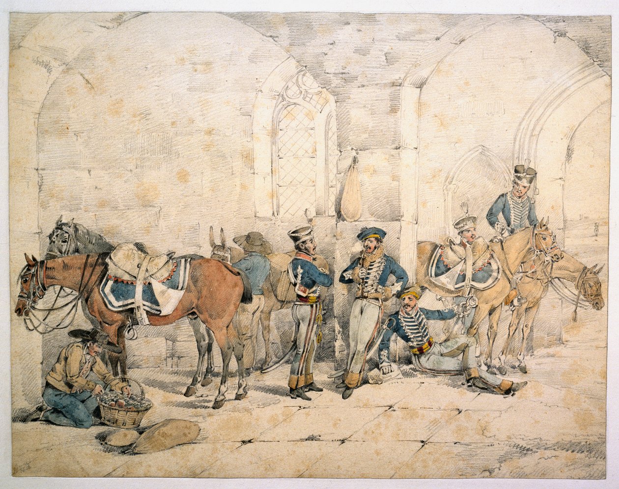 Husarer på halvøen, muligvis 1. husarer, Kongens tyske legion, 1808 ca. af Henry Thomas Alken