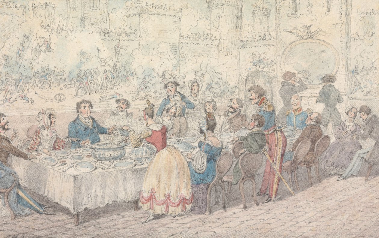 Illustration til R.S. Surtees’ »Jorrocks’s Jaunts and Jollities«: »Vand, det må jeg sige, med orme i« af Henry Thomas Alken
