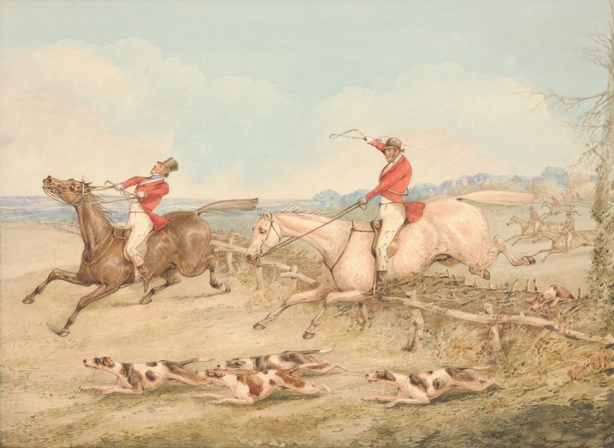 At springe over en dobbelt oxer – en rytter i vanskeligheder af Henry Thomas Alken