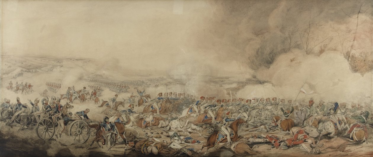Slaget ved Waterloo, 18. juni 1815 (blyant og wc på papir) af Henry Thomas Alken