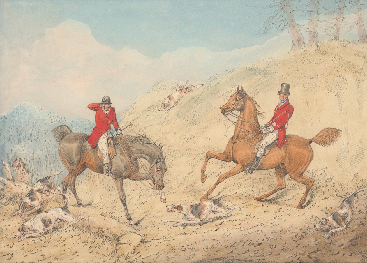 Jægeren og en rytter, der opmuntrer jagthundene af Henry Thomas Alken