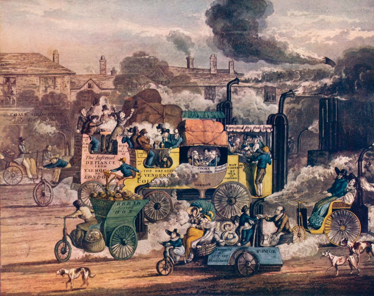 The Progress of Steam - En udsigt i White Chapel Road, 1905 af Henry Thomas Alken