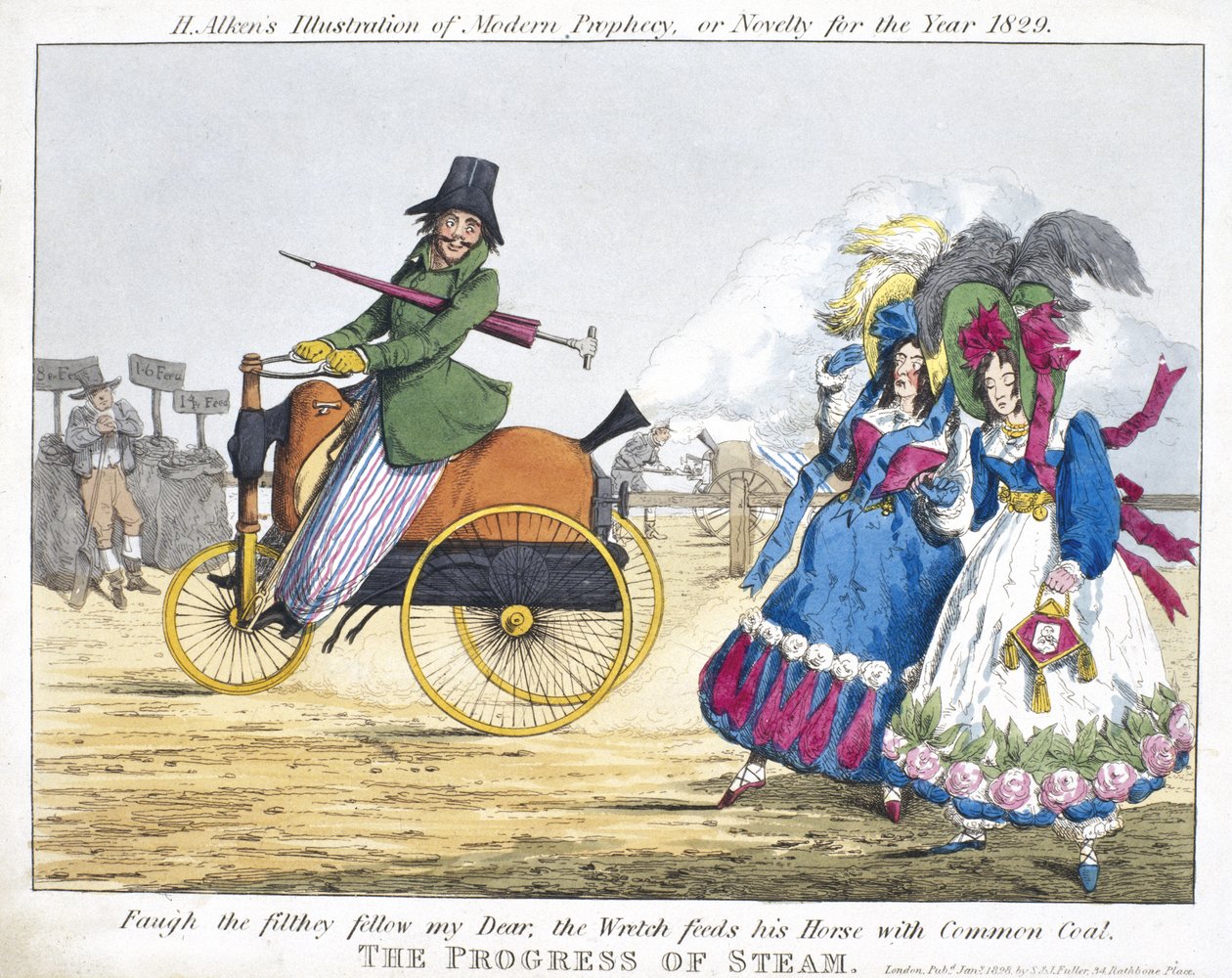 The Progress of Steam, 1829 (farvet radering) af Henry Thomas Alken