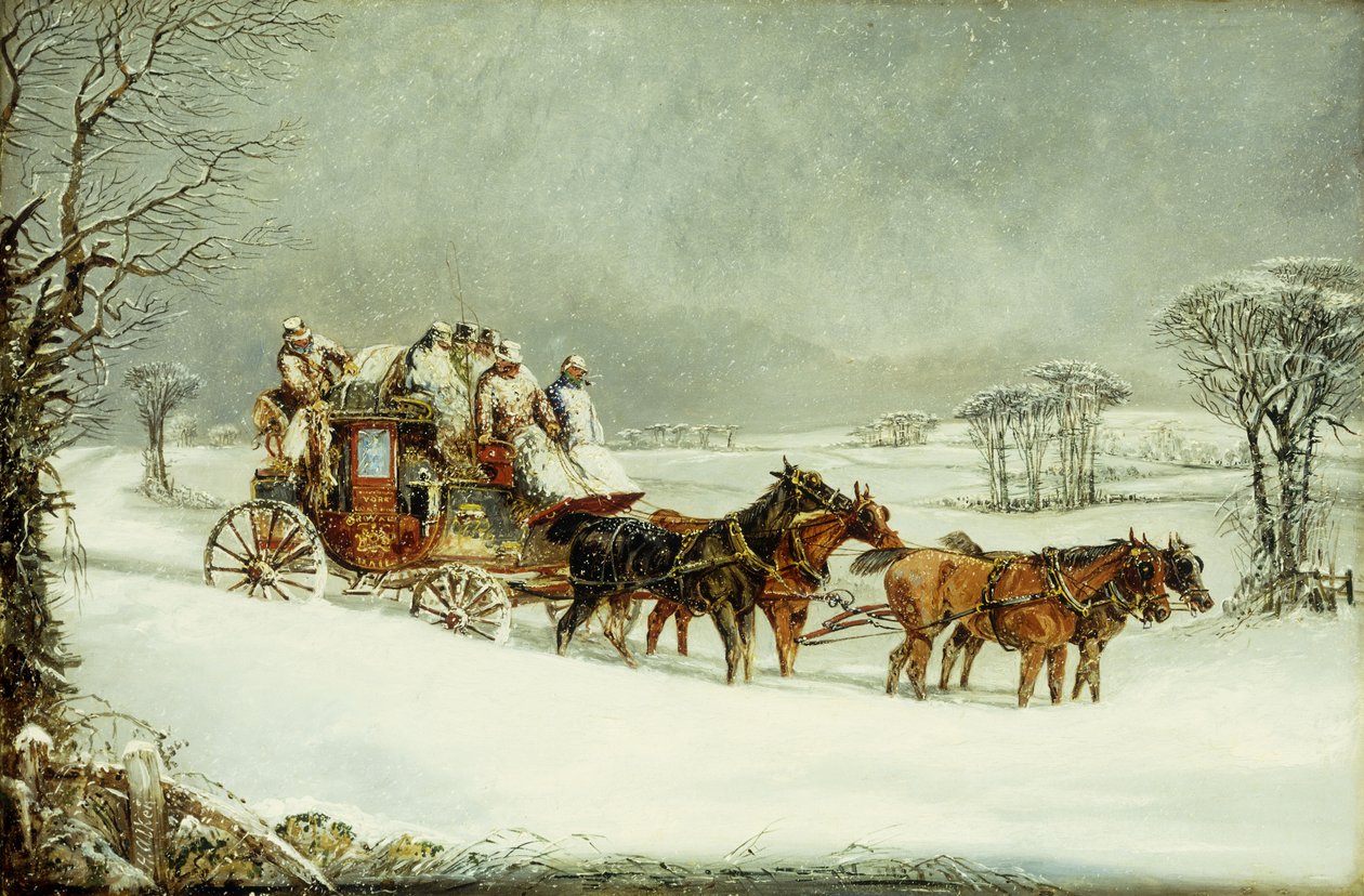 The York til London Royal Mail på den åbne vej om vinteren, af Henry Thomas Alken