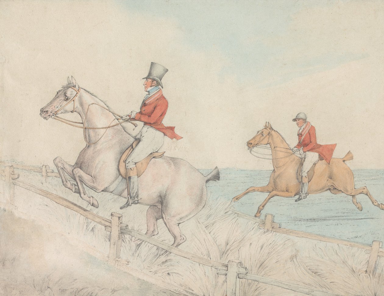 To ryttere tager et dobbelt spring af Henry Thomas Alken