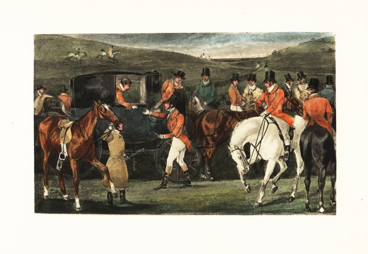 Victorianske herrer til hest, der samles til en kronhjortjagt. af Henry Thomas Alken