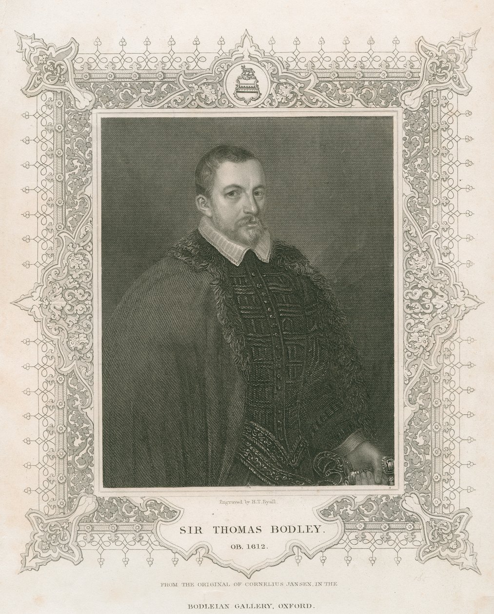 Portræt af Sir Thomas Bodley (1545-1613) (gravering) af Henry Thomas Ryall