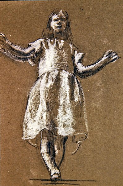 En undersøgelse af figuren Rosamund, ca. 1900 (kridt på papir) (recto af 367145) af Henry Tonks