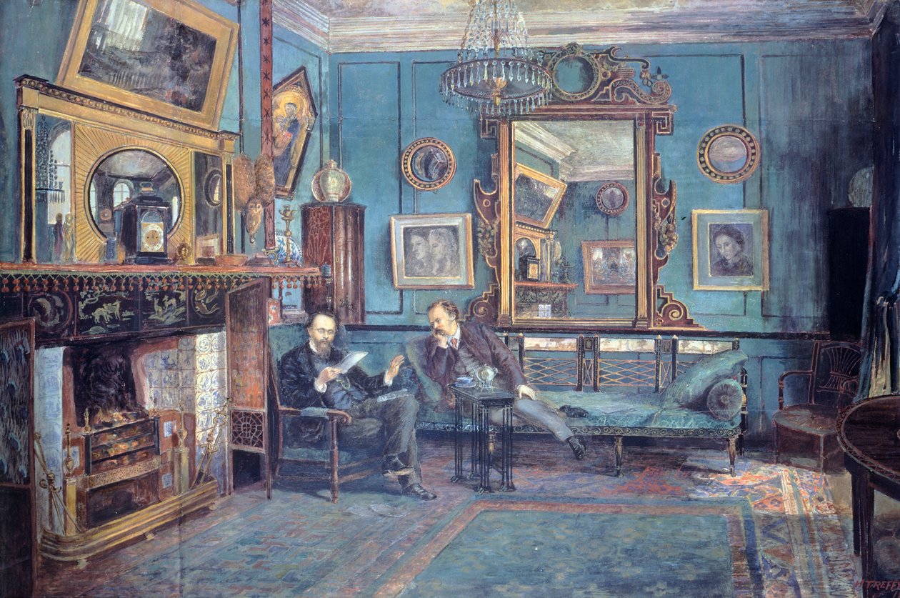 Dante Gabriel Rossetti læser digt til Theodore Watts-Dunton i stuen af Henry Treffry Dunn (1838-1899) af Henry Treffry Dunn