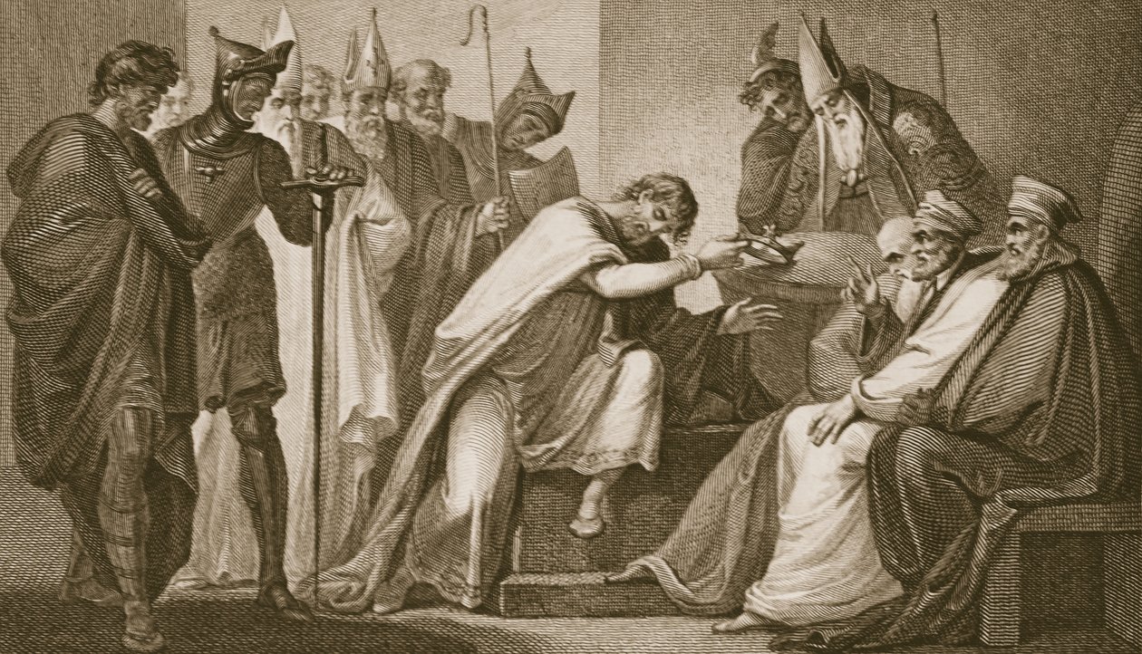Edward II fratræder sin krone, indgraveret af Schiavonelli, illustration fra David Humes 