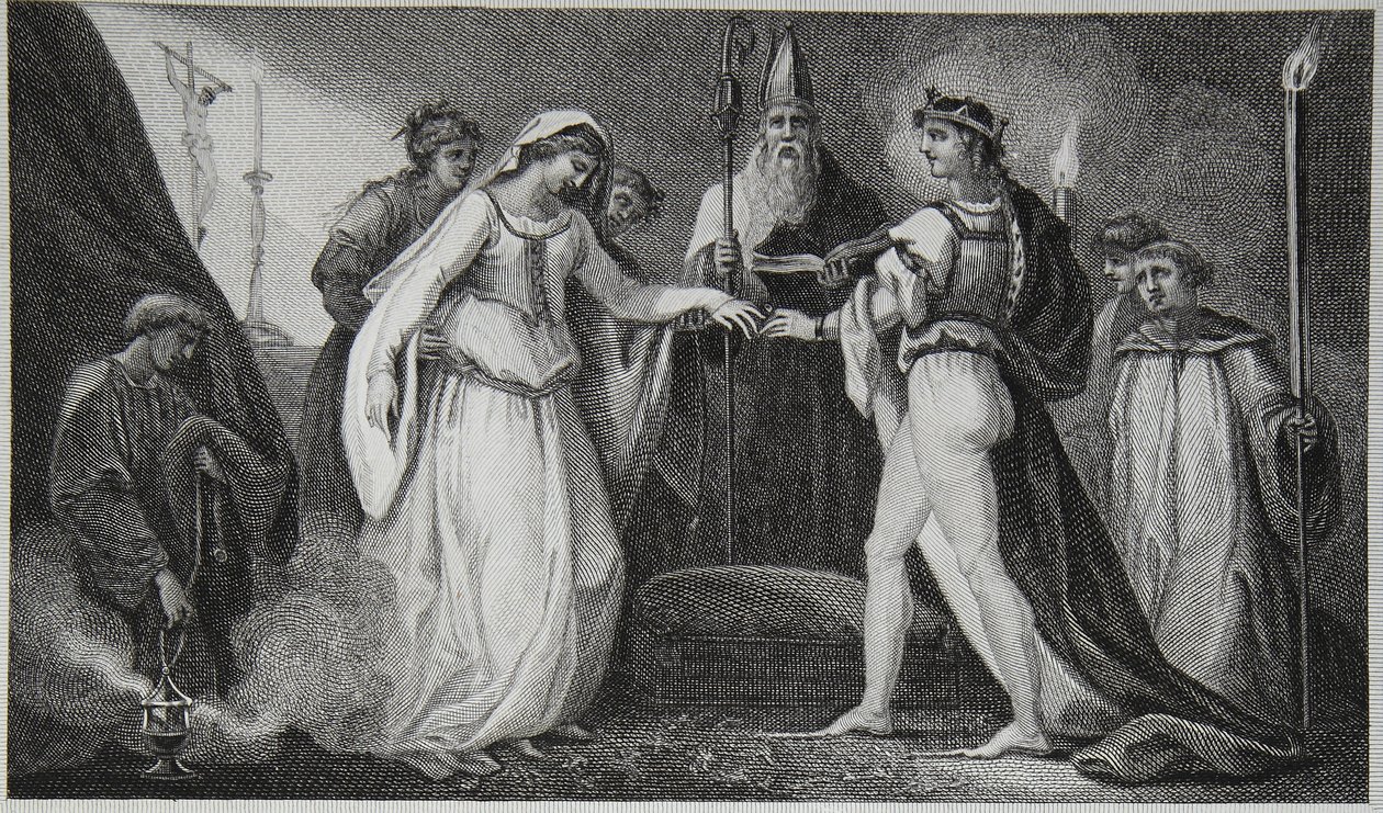 Henry den Førstes ægteskab, indgraveret af Delatre, illustration fra David Humes 