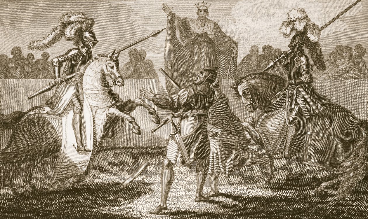 Richard II suspenderer duellen mellem Hereford og Norfolk, illustration fra David Humes 