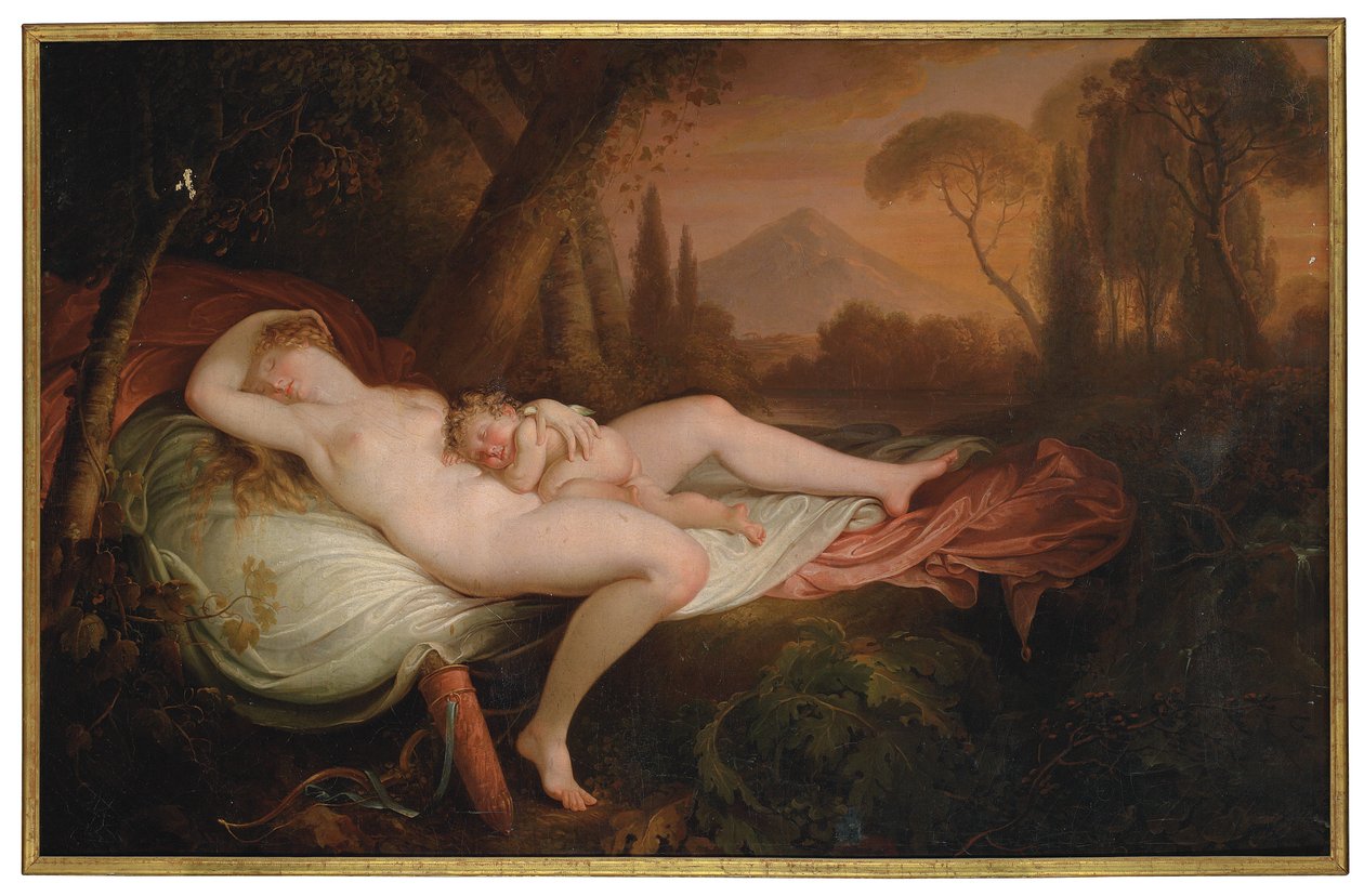 Venus og Amor i et skovklædt landskab af Henry Tresham