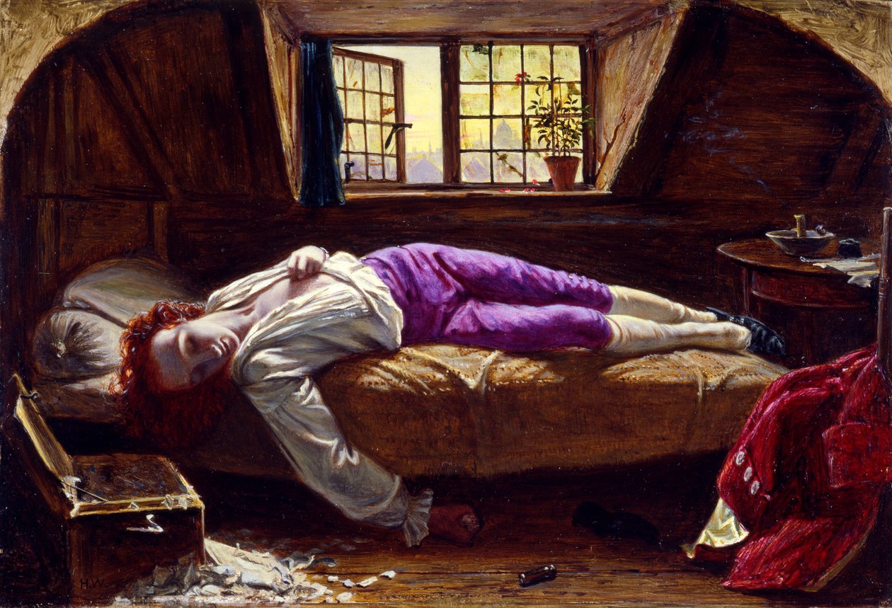 The Death of Chatterton, ca. 1856 (olie på panel) af Henry Wallis