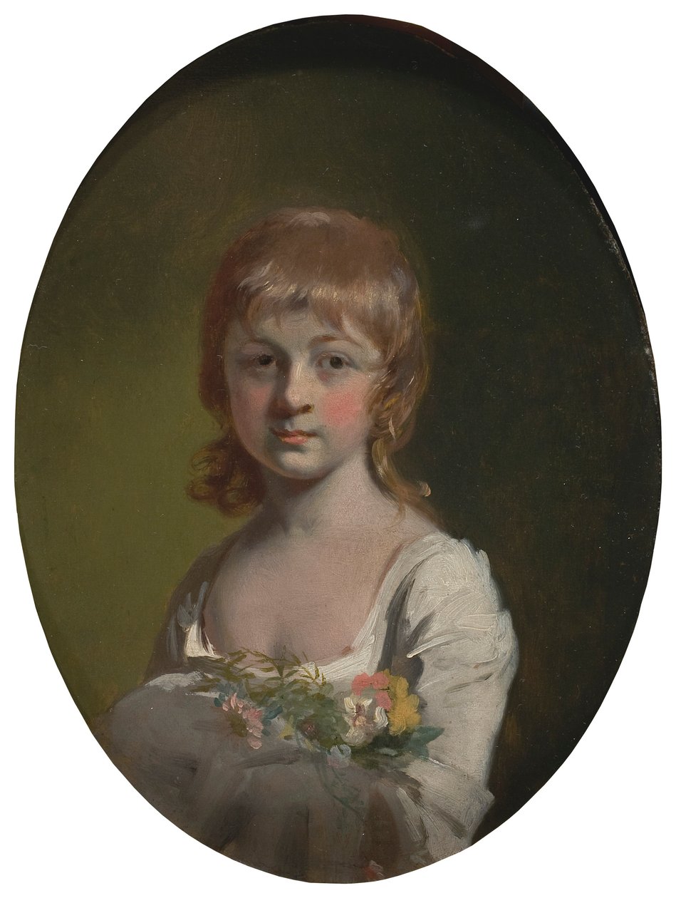 Pige med en buket blomster af Henry Walton