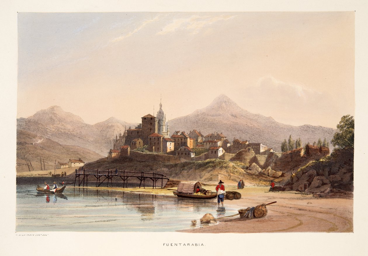 Fontarabia, fra Skitser af landskaber i de baskiske provinser i Spanien, med et udvalg af national musik , pub. 1838 (håndfarvet gravering) af Henry Wilkinson