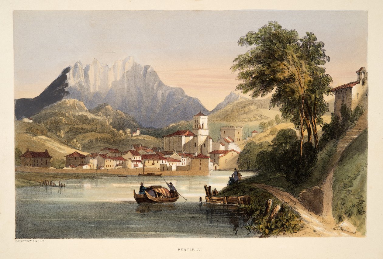 Renteria, fra Skitser af natur i de baskiske provinser i Spanien, med et udvalg af national musik ?, pub. 1838 (håndfarvet gravering) af Henry Wilkinson