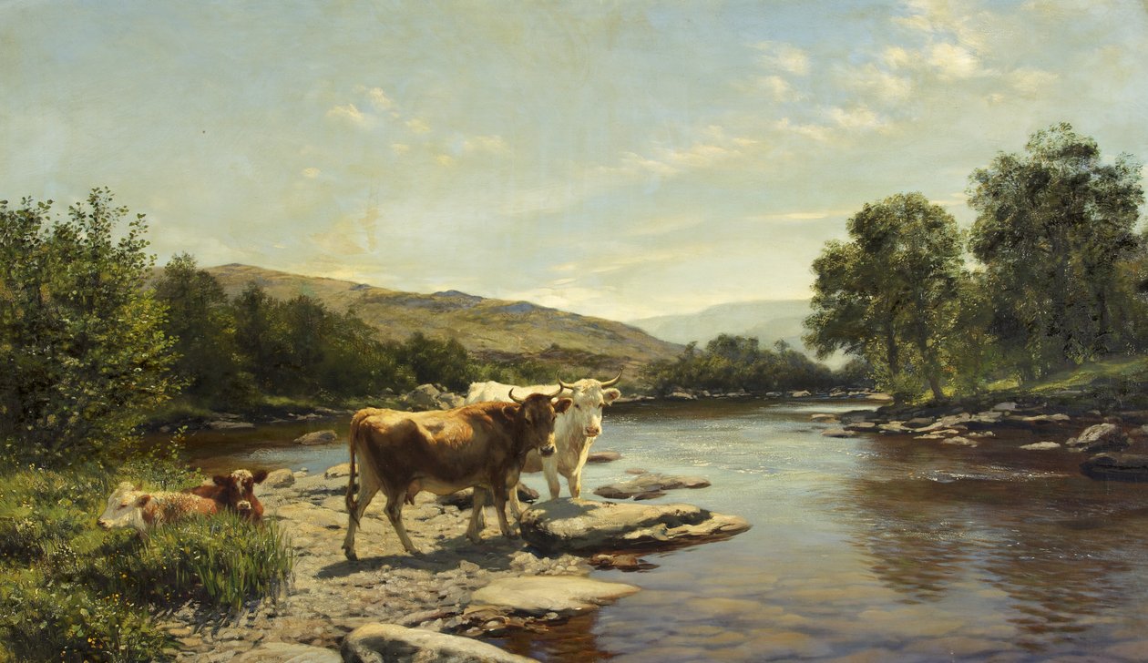 A Placid Morning on the Wye (olie på lærred) af Henry William Banks Davis