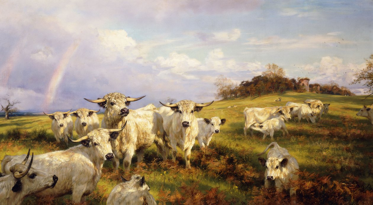 Wild Cattle of Chartley, Chartley Castle Beyond, 1902 af Henry William Banks Davis