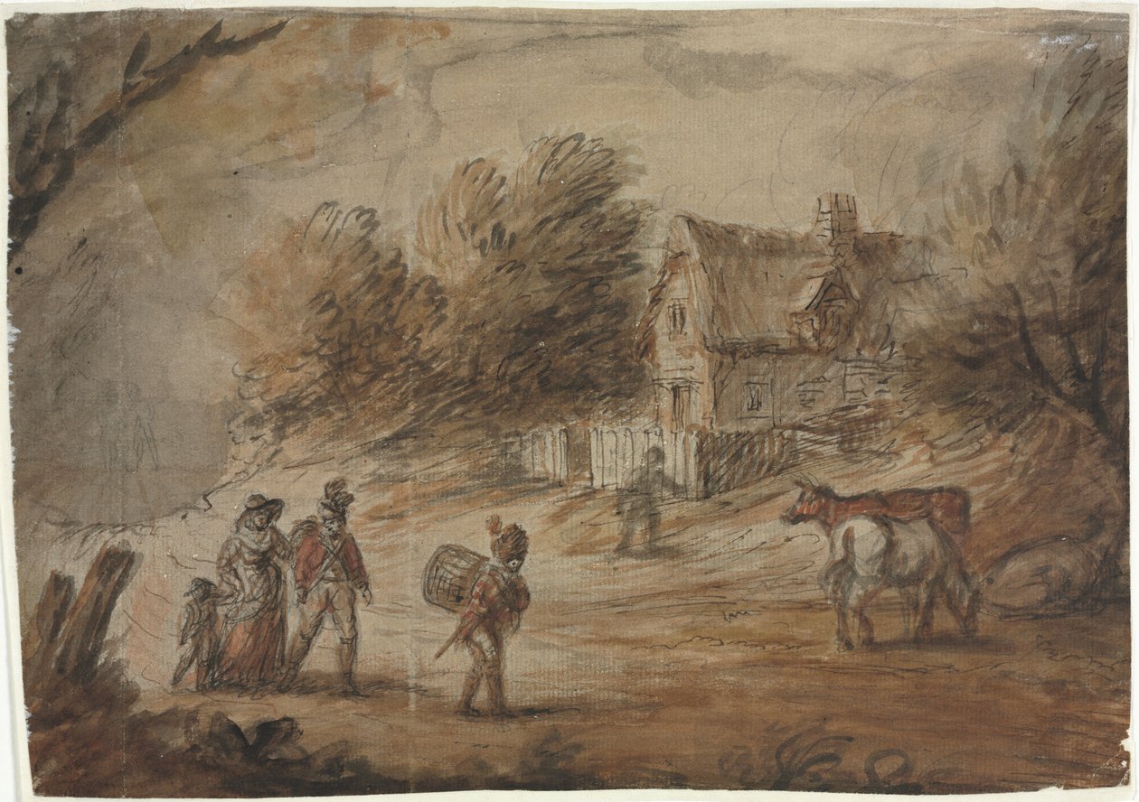 Landscene med soldater af Henry William Bunbury