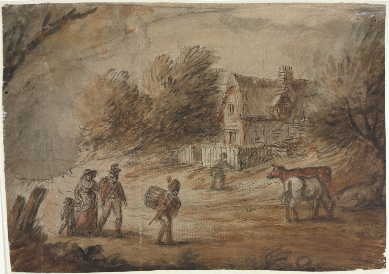 Landscene med soldater. af Henry William Bunbury