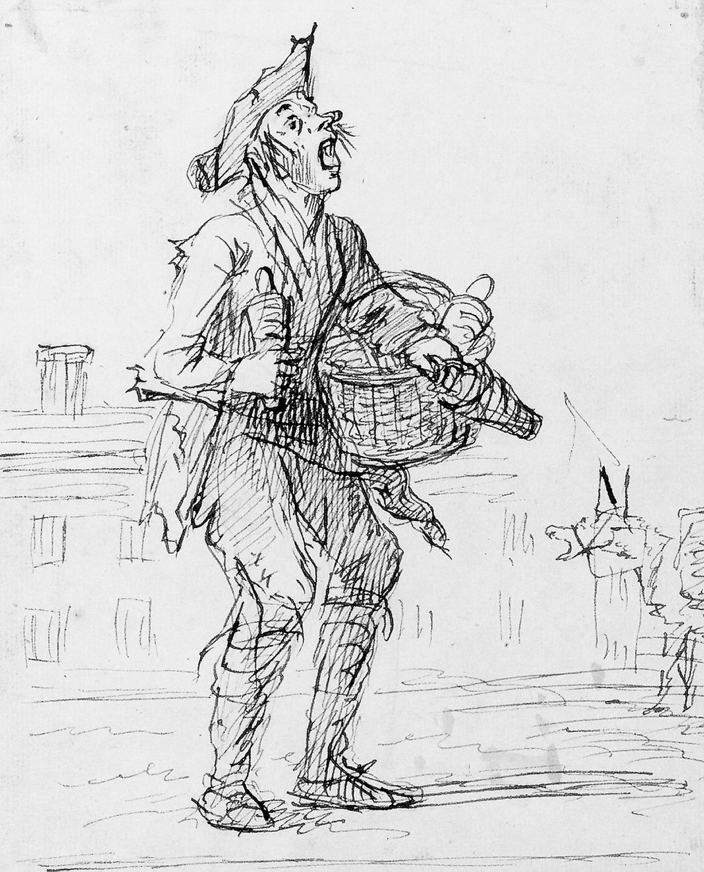 Studie af en gadegræder med et æsel af Henry William Bunbury