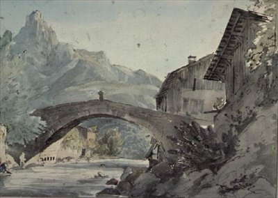 Broen ved Sallanches og Aiguille de Varens, (Varennes) af Henry William Burgess
