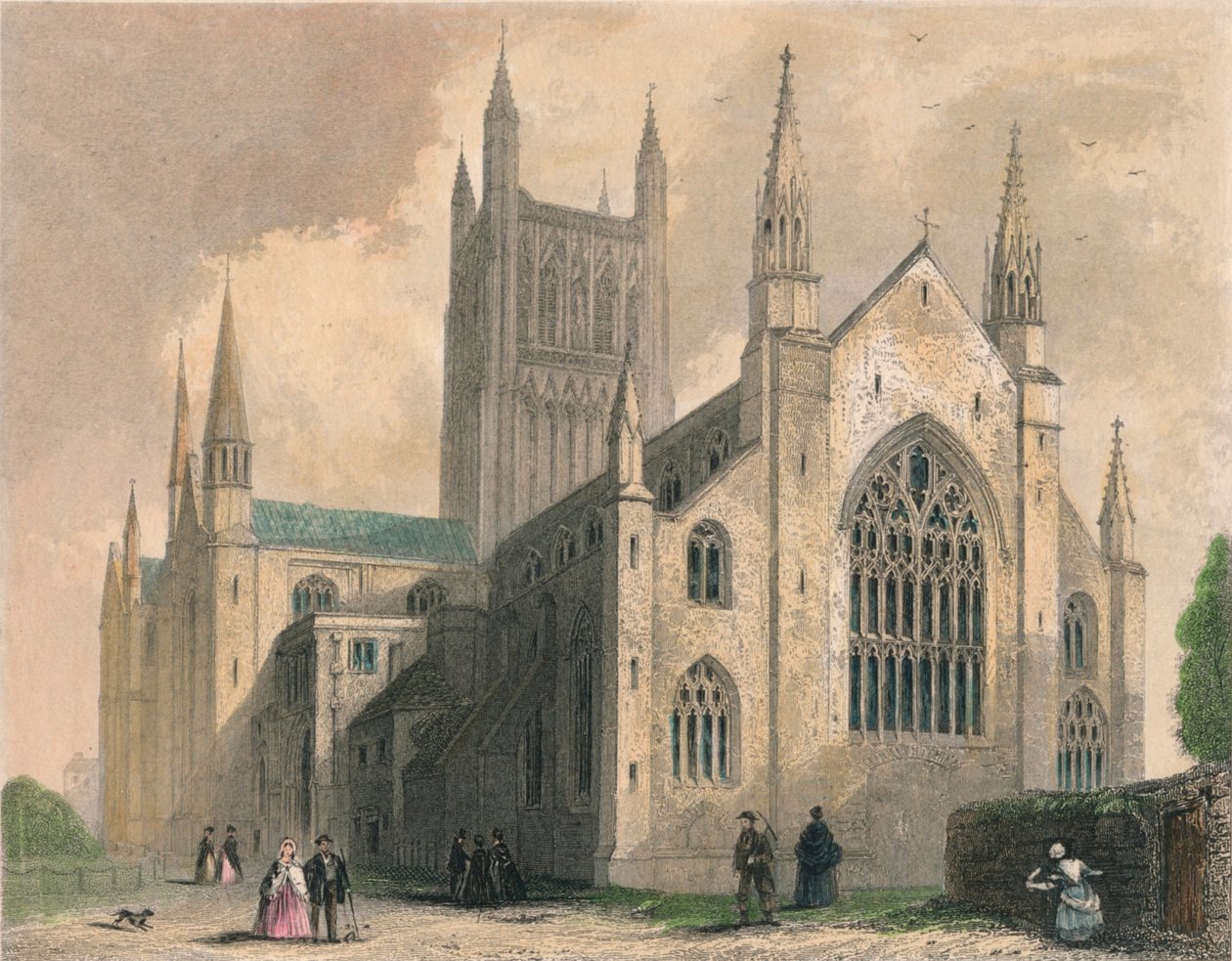 Worcester Cathedral, North West View, 1836 af Henry Winkles