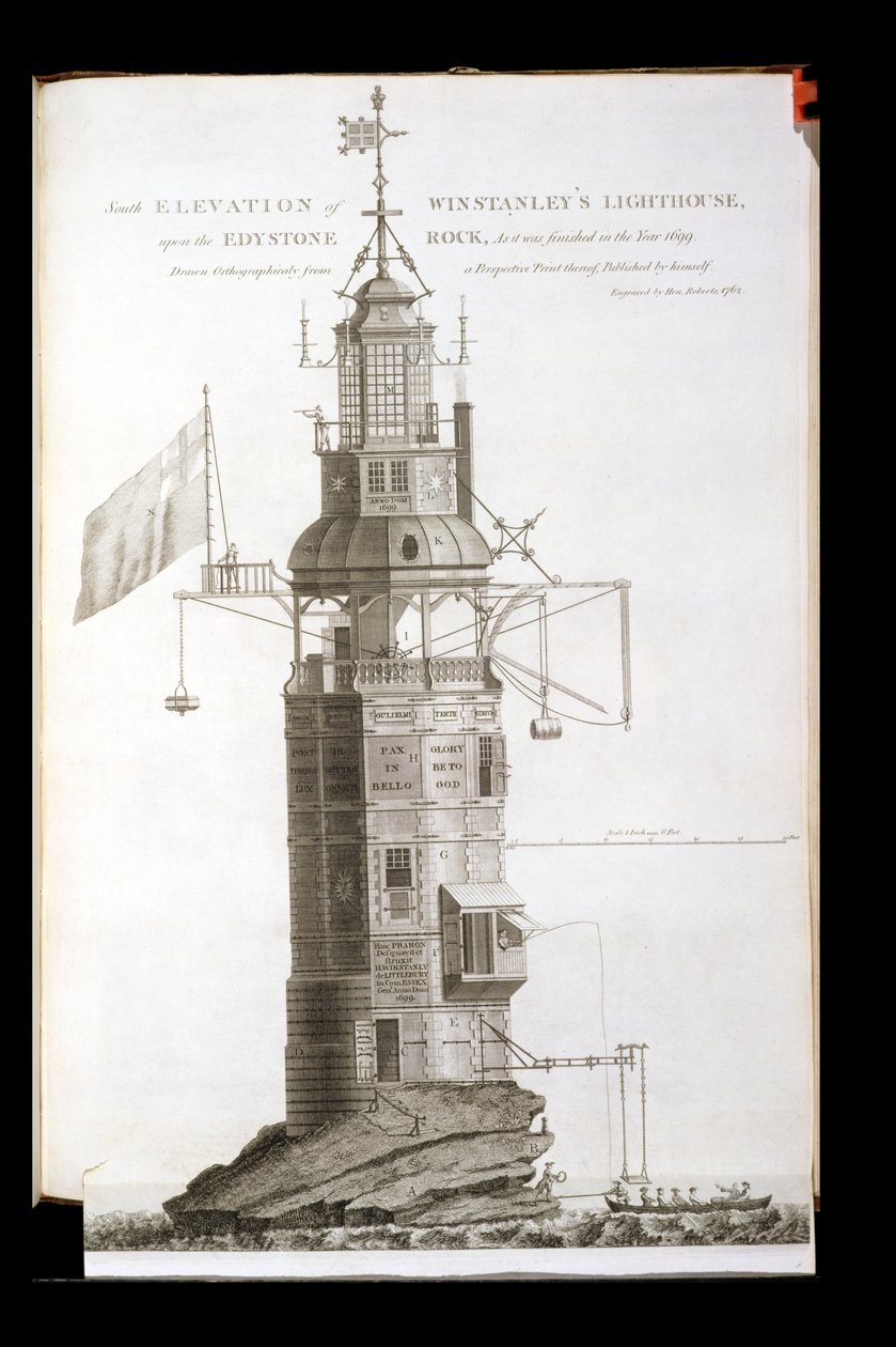 Eddystone Lighthouse graveret af Henry Roberts (fl.1762), 1762 af Henry Winstanley