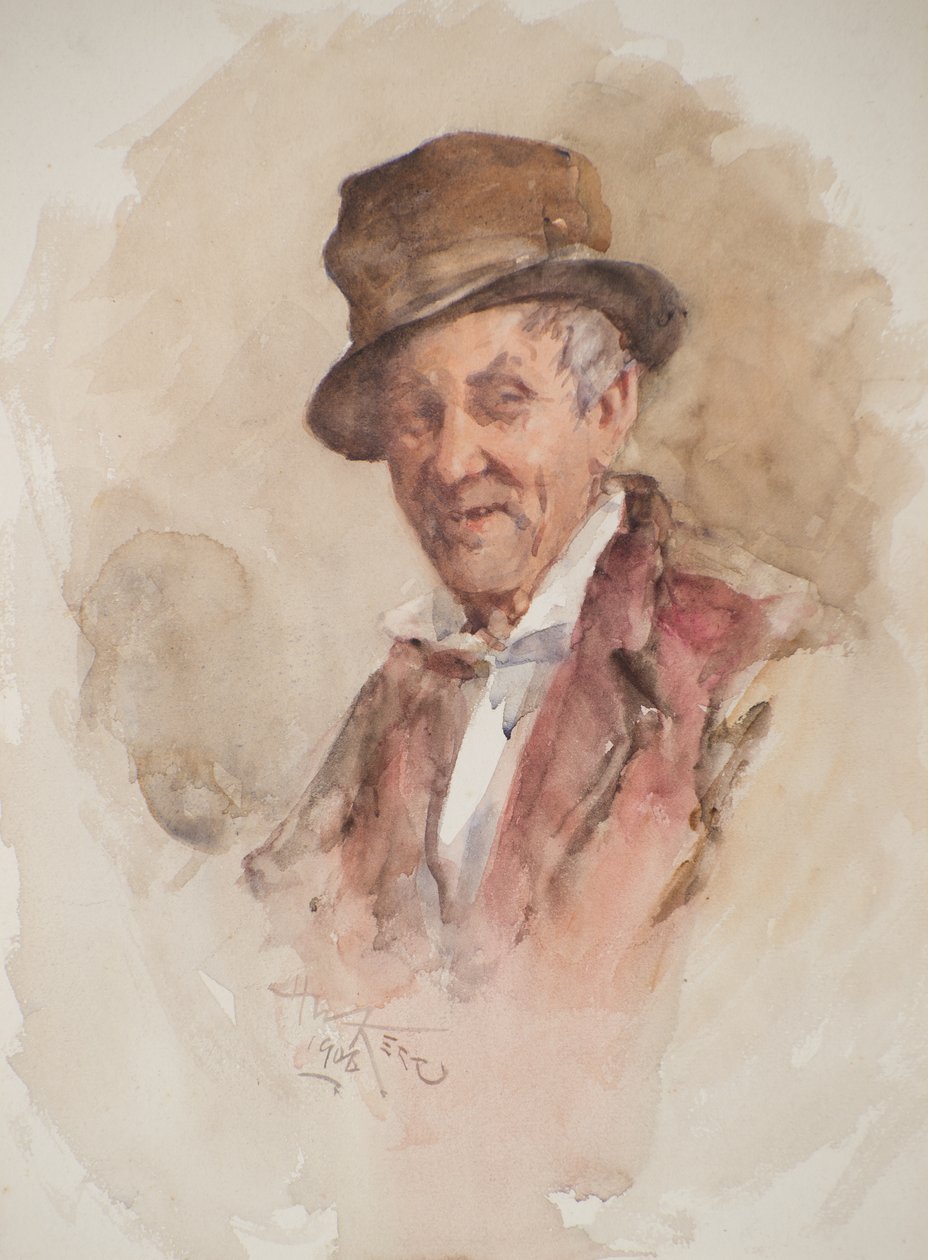 Portræt af en mand med høj hat (akvarel) af Henry Wright Kerr