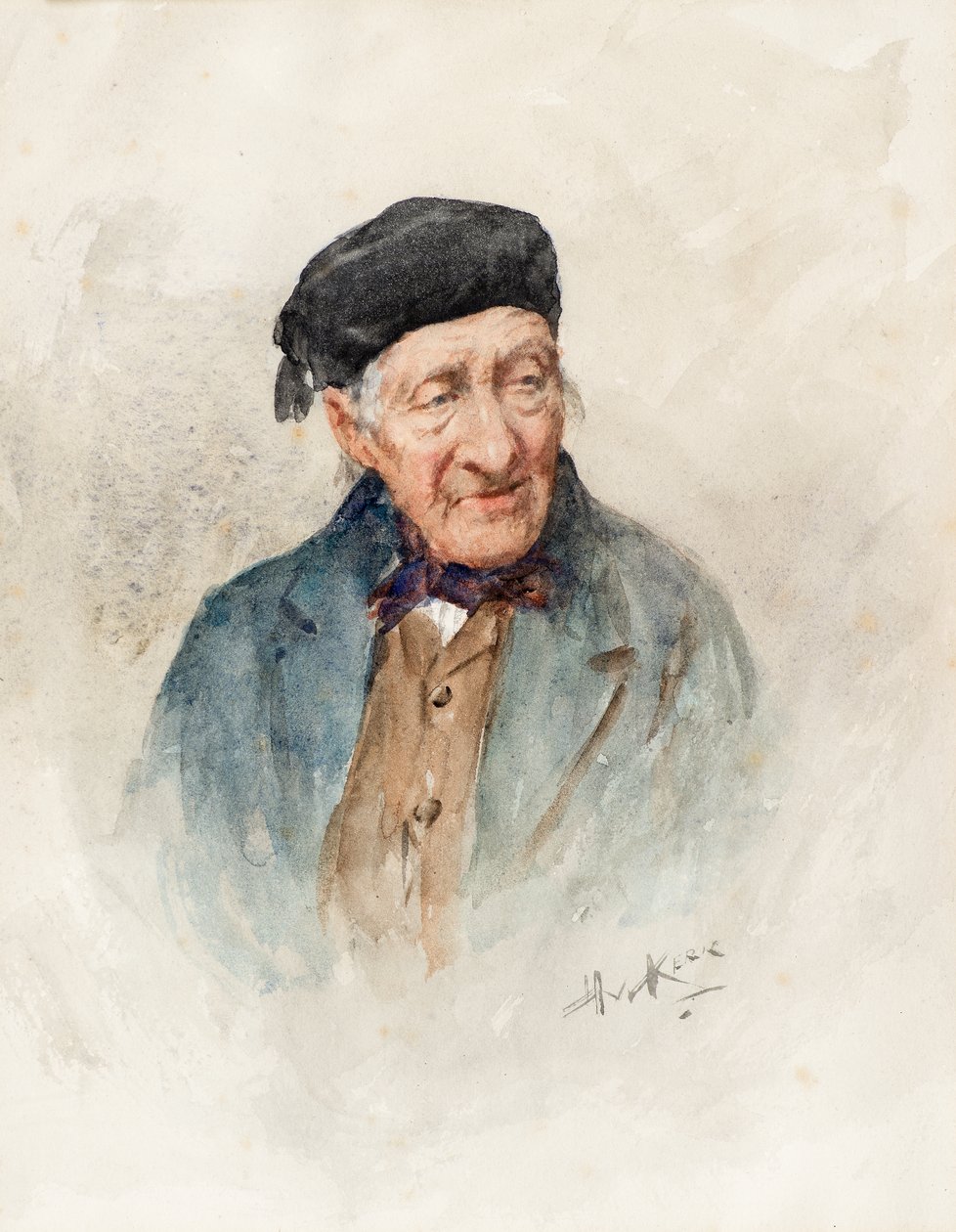 Portræt af en gammel mand (akvarel) af Henry Wright Kerr