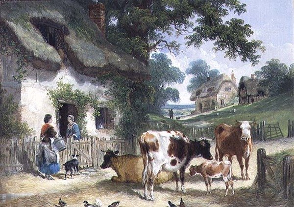 Den gamle gård, ca.1841 af Henry and Charles (attr.to) Shayer