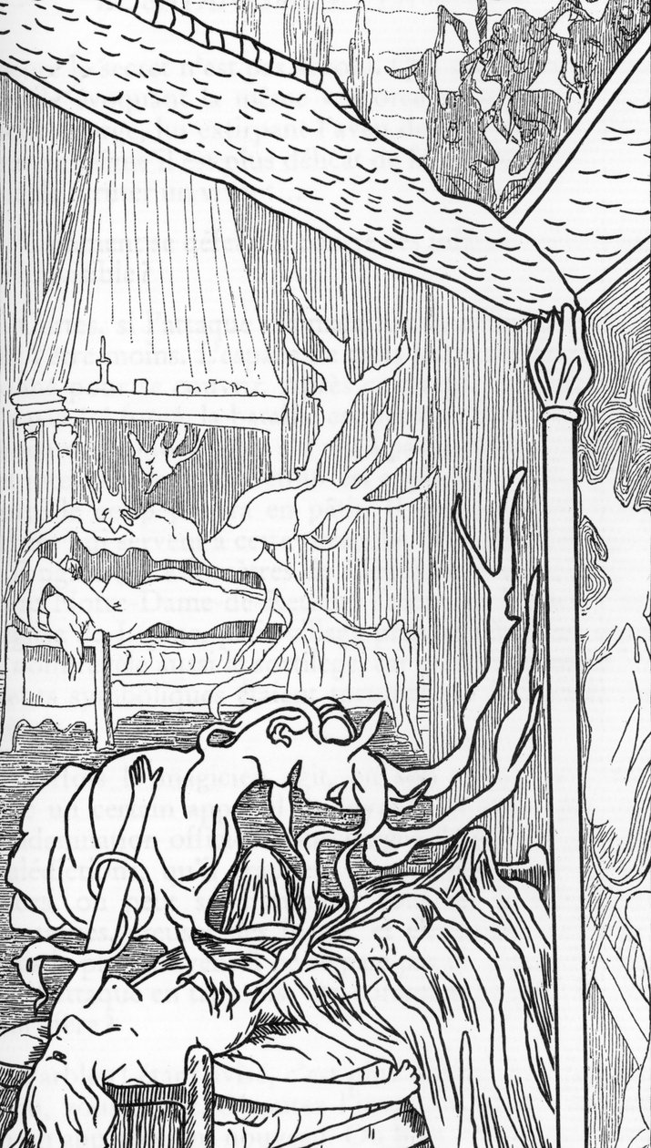 Inkubit (enkelit dechuivat himosta, tulevat demoneiksi ja pyrkivät nauttimaan naisista, kun he unelmoivat tai nukkuvat) ja succubit (naispuoliset demonit, jotka nauttivat miehistä unissaan) (incubus ja succubus) Henry de Malvostin piirustus Jules Boisin "S af Henry de Malvost