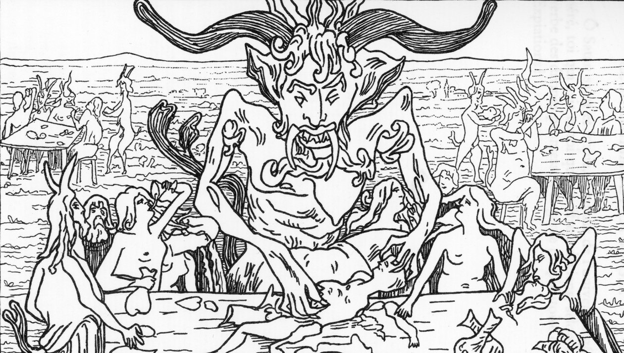 Saatanan juhlat Henry de Malvostin piirustus Jules Boisin "Satanismista ja taikuudesta" 1895 Yksityinen kokoelma af Henry de Malvost