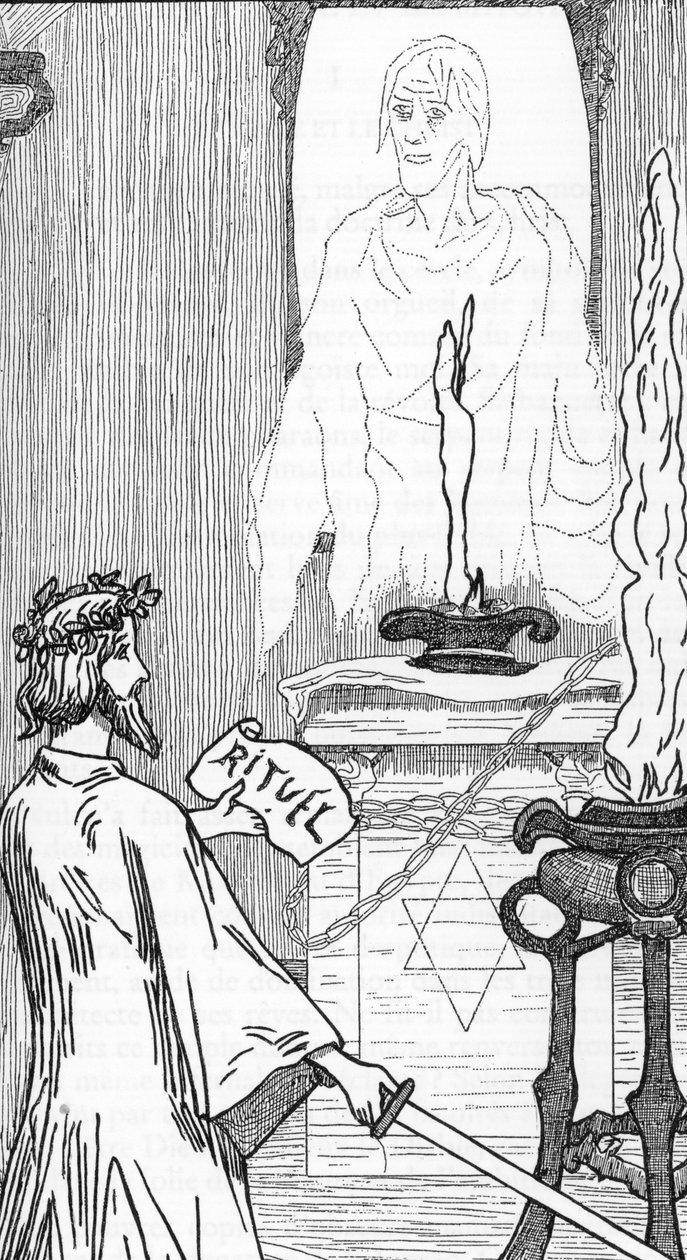 Spiritisme: Fremkaldelse af ånder Tegning af Henry de Malvost fra "Satanism and Magic" af Jules Bois 1895 privatsamling af Henry de Malvost
