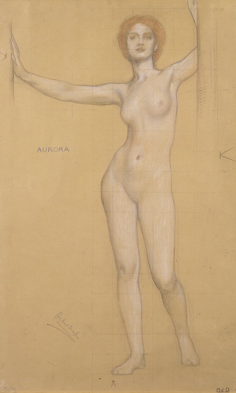 Aurora - Study for the Gates of Dawn (kridt på papir) af Herbert James Draper