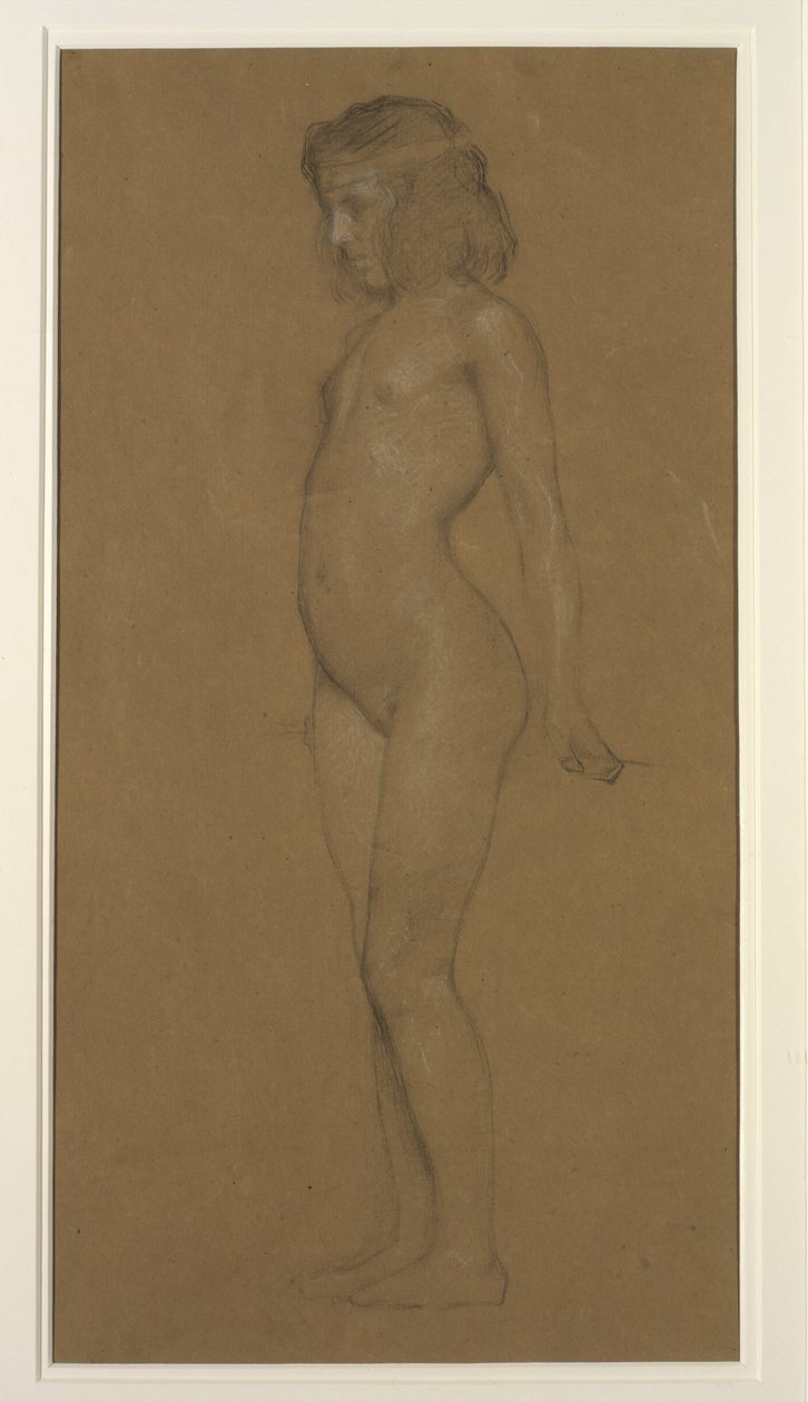 Studie af en ung pige (blyant på papir forhøjet med hvid) af Herbert James Draper