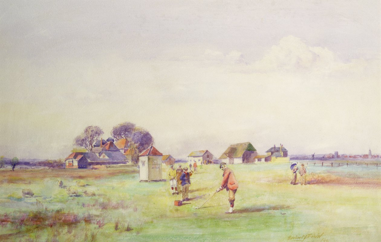 The First Tee på Royal St. Georges, Sandwich, 1910 (wc) af Herbert John Finn